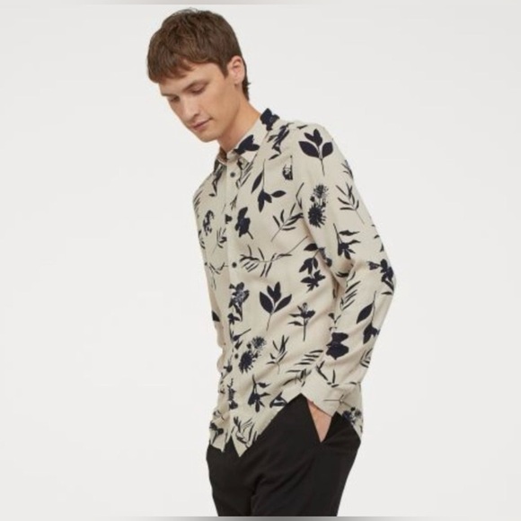 H&M Cream and Black Casual Button Down Shirt - Picture 1 of 9